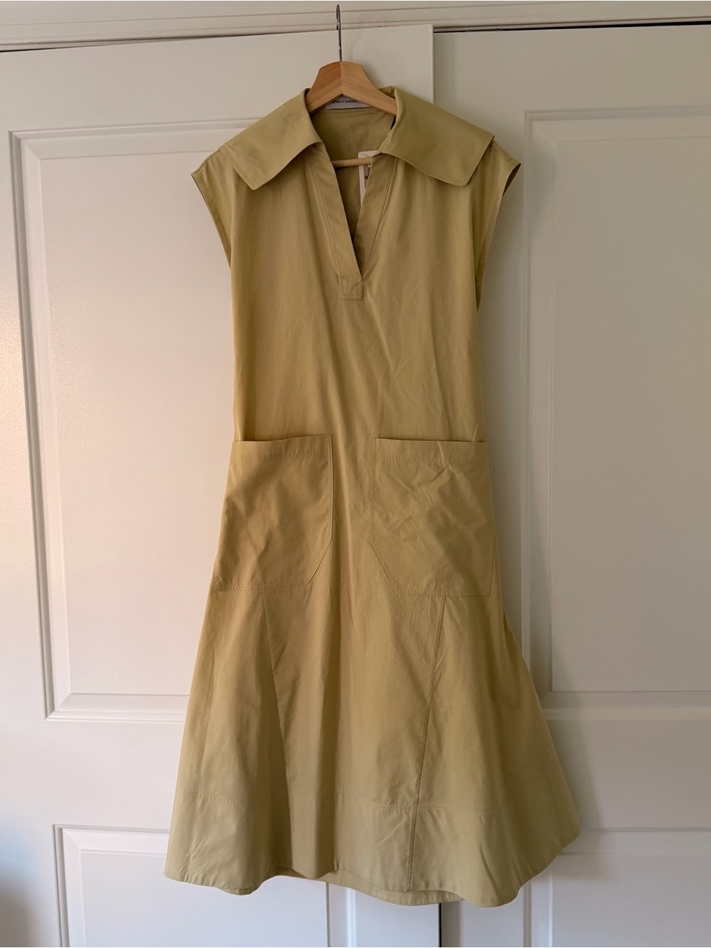 A-Line Midi Open Back Dress in Light Green Khaki